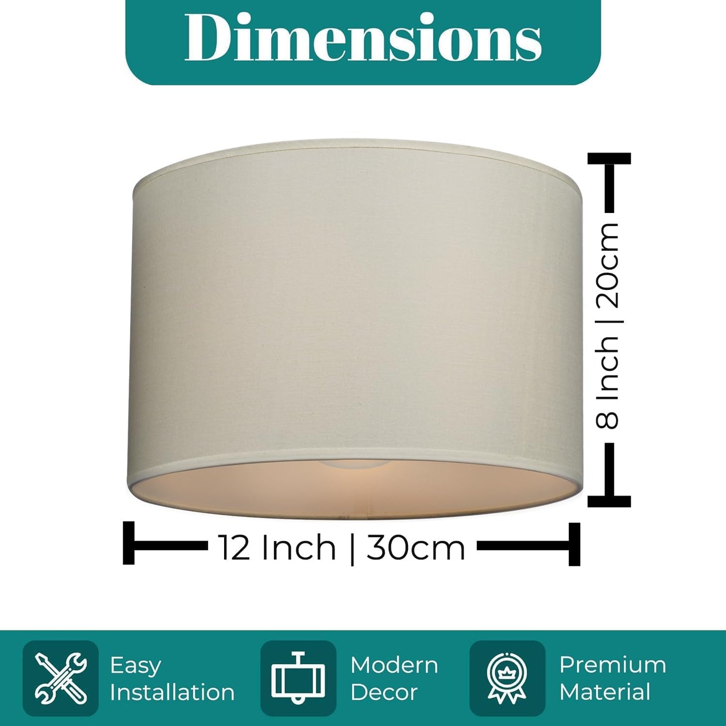 Giggi Fabric Lamp Shade – Modern Fabric Drum Lampshades for Ceiling, Table & Floor Lamps, Easy Fit Pendant Light Shade, 12" Beige