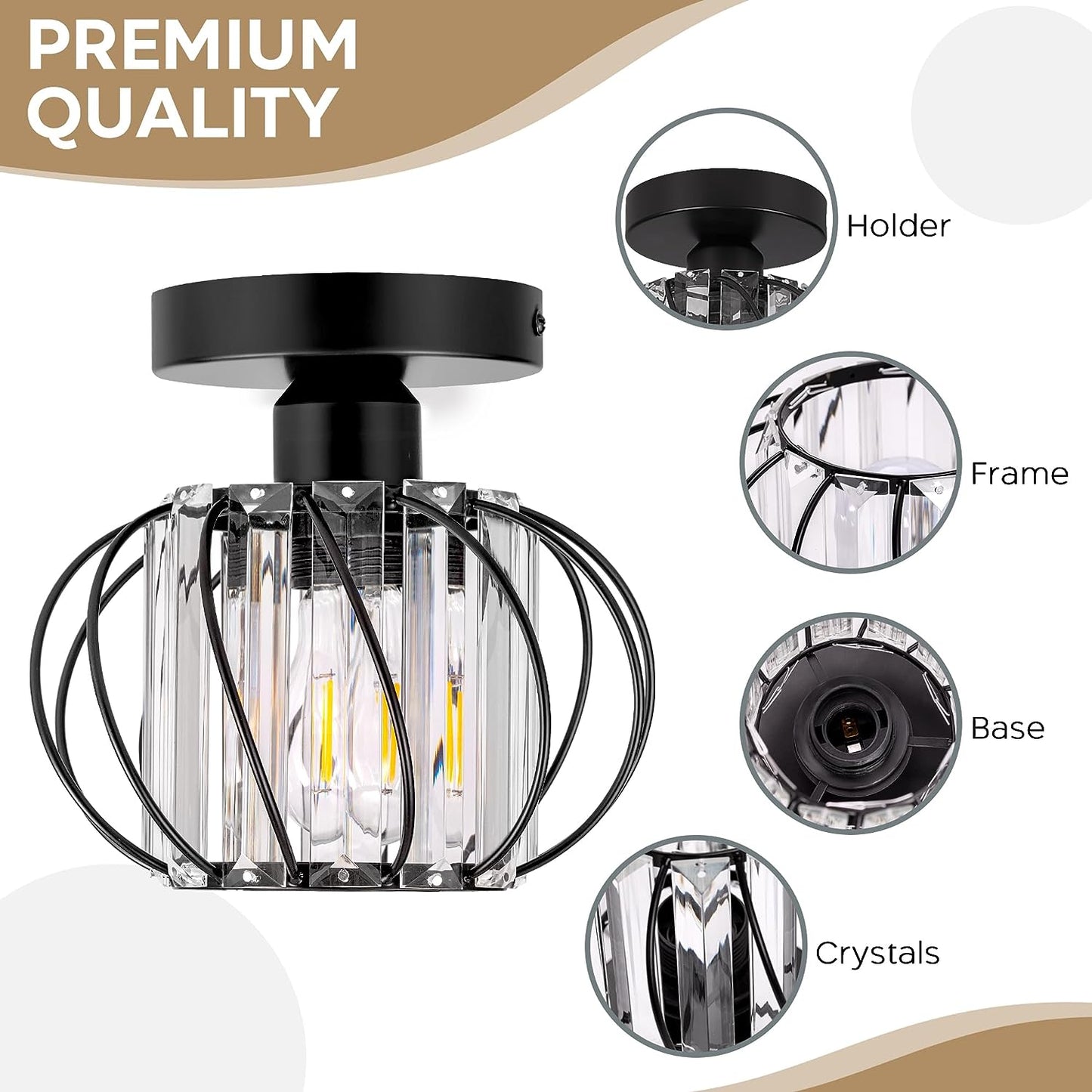 GIGGI Semi-Flushed Crystal Ceiling Light, Chandelier style, Gold/ Black