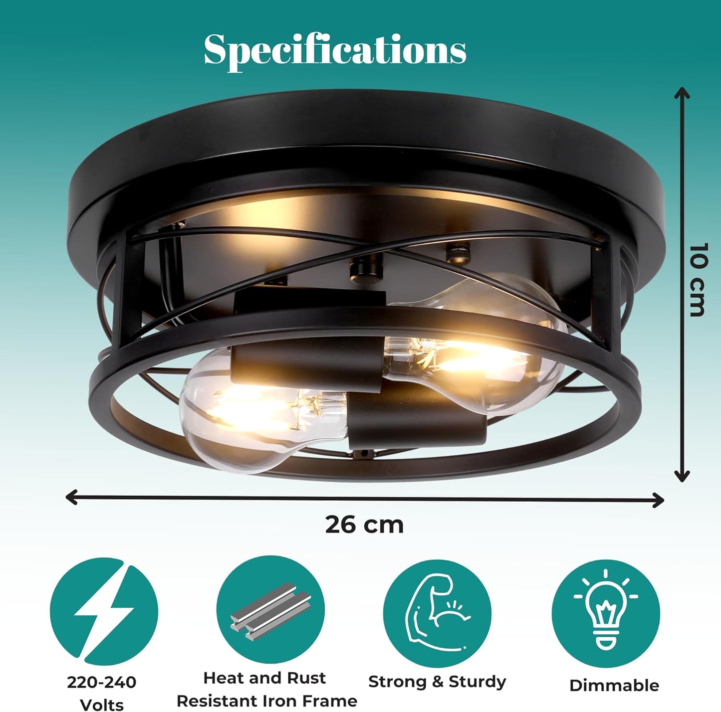 GIGGI Round Black 2-Way Ceiling Light with E27 Flush Light Fittings