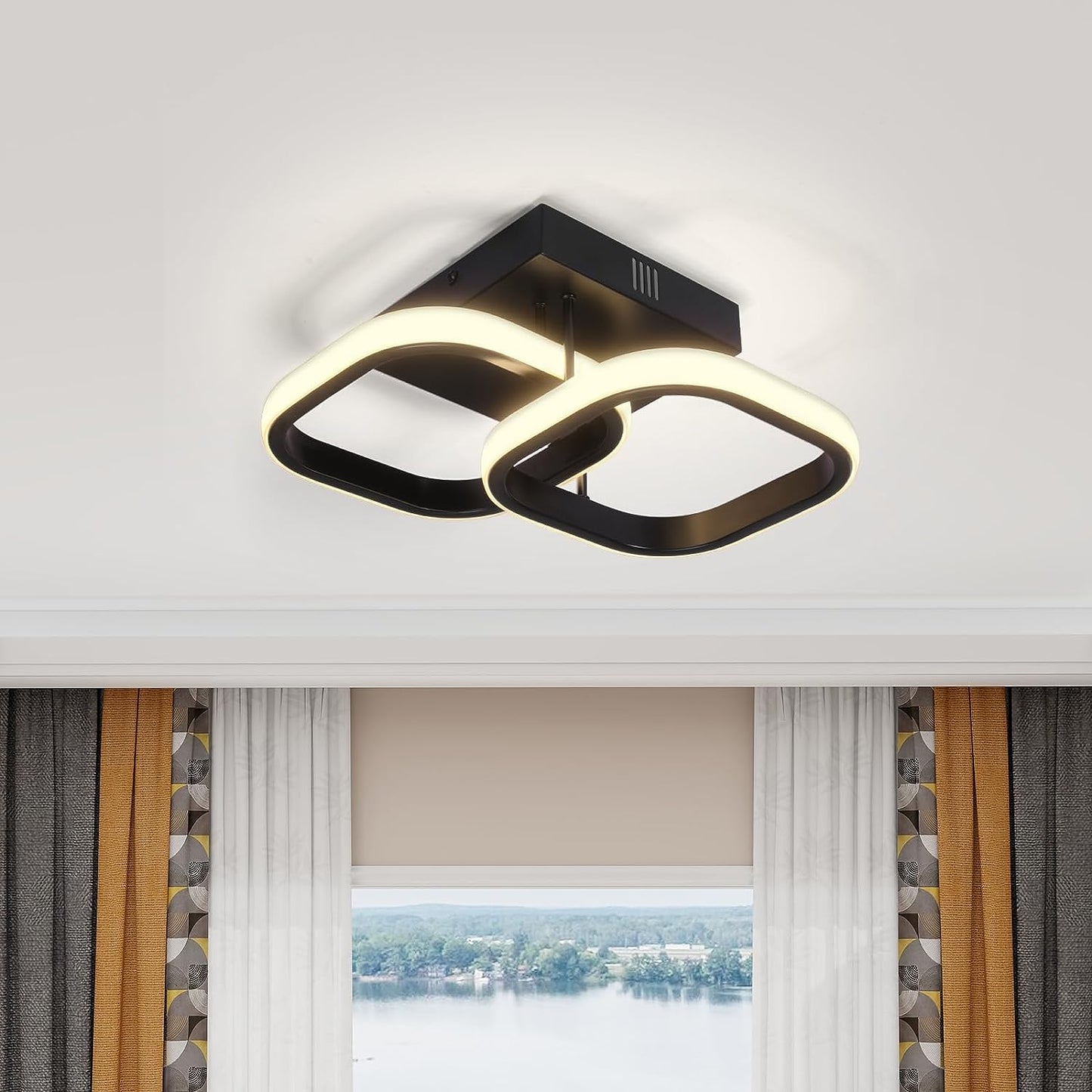 GIGGI LED, 22W Semi-Flush Square Black Ceiling Light