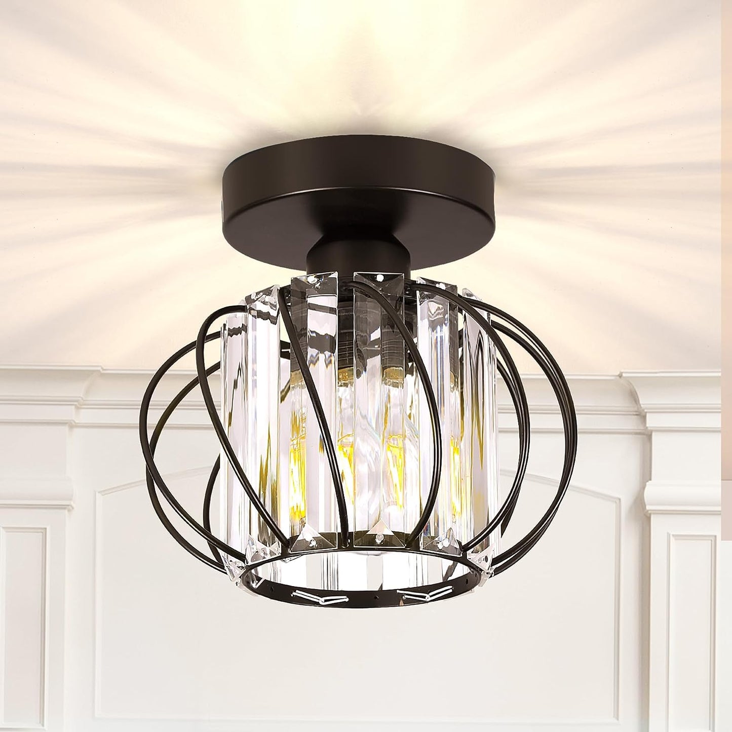 GIGGI Semi-Flushed Crystal Ceiling Light, Chandelier style, Gold/ Black