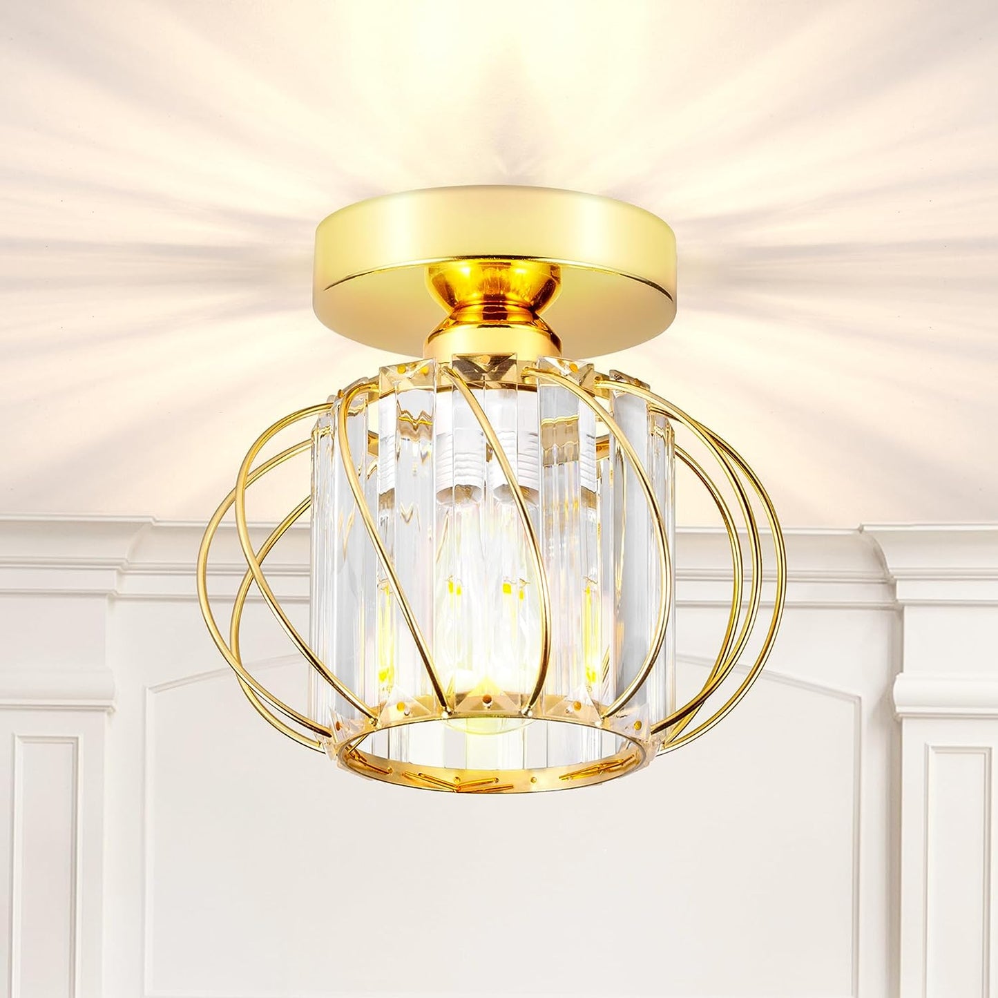 GIGGI Semi-Flushed Crystal Ceiling Light, Chandelier style, Gold/ Black