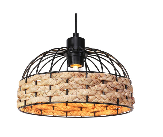 GIGGI Small Metal & Jute Rope Ceiling Light Shade, Retro Black, Rattan