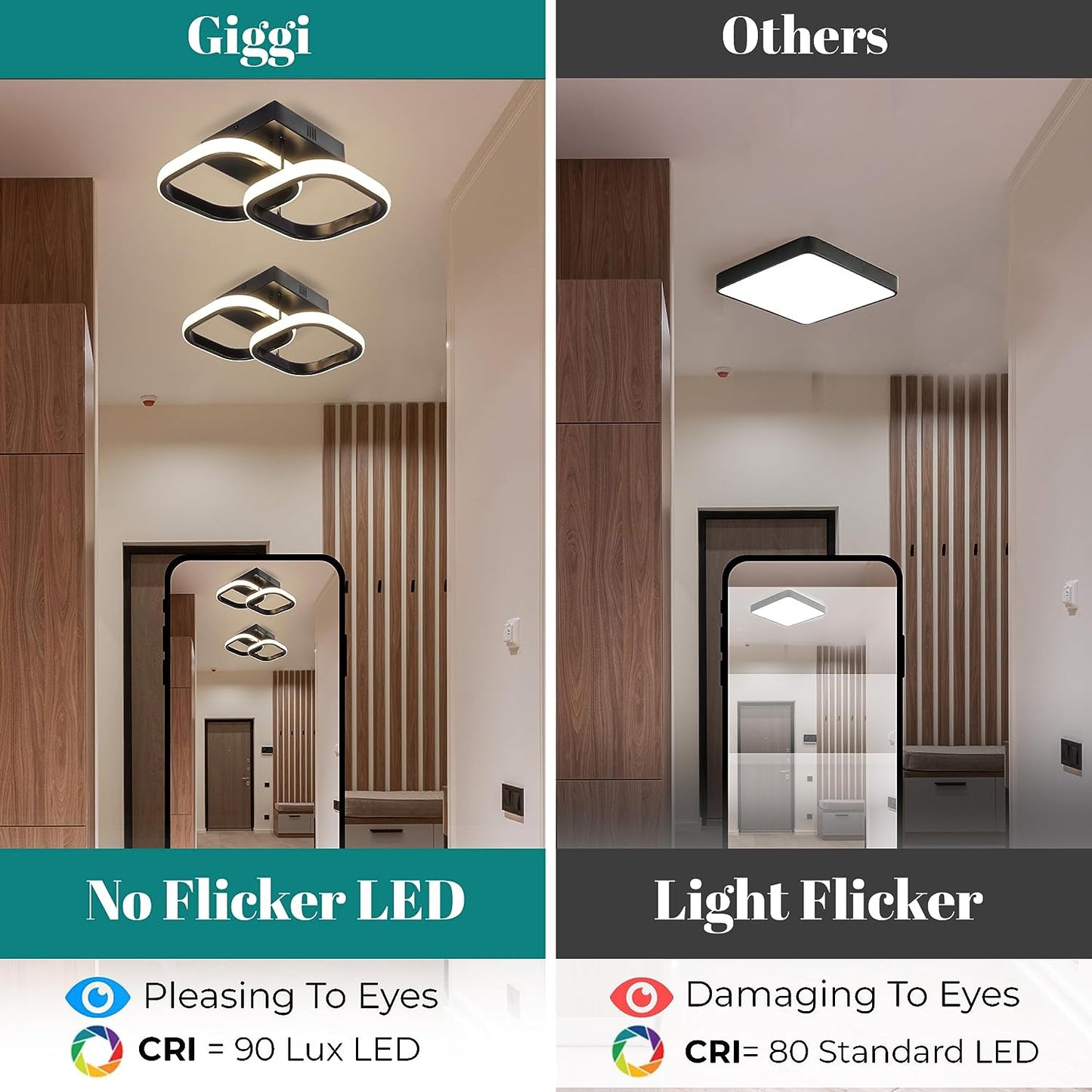 GIGGI LED, 22W Semi-Flush Square Black Ceiling Light