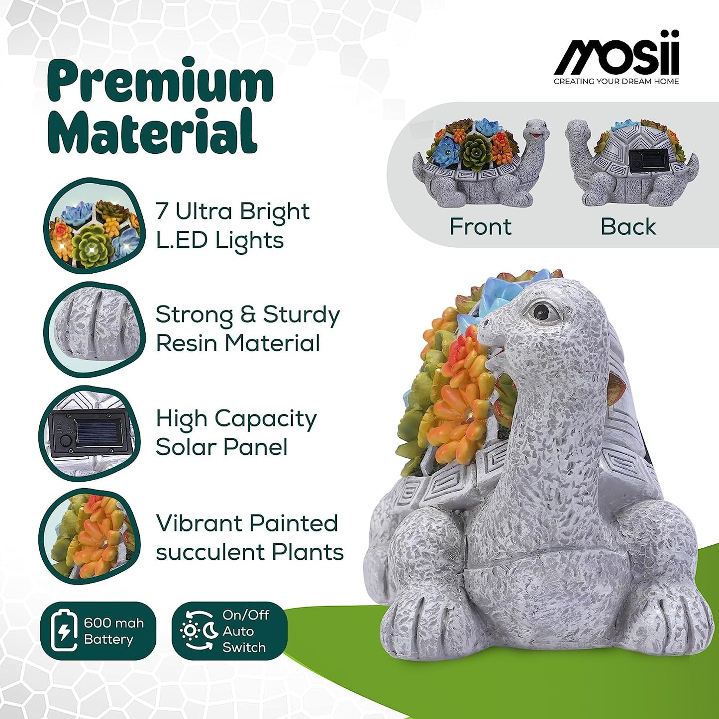 Mosii Solar Turtle Garden Statue Waterproof Ornament With LED Lights - Gifts