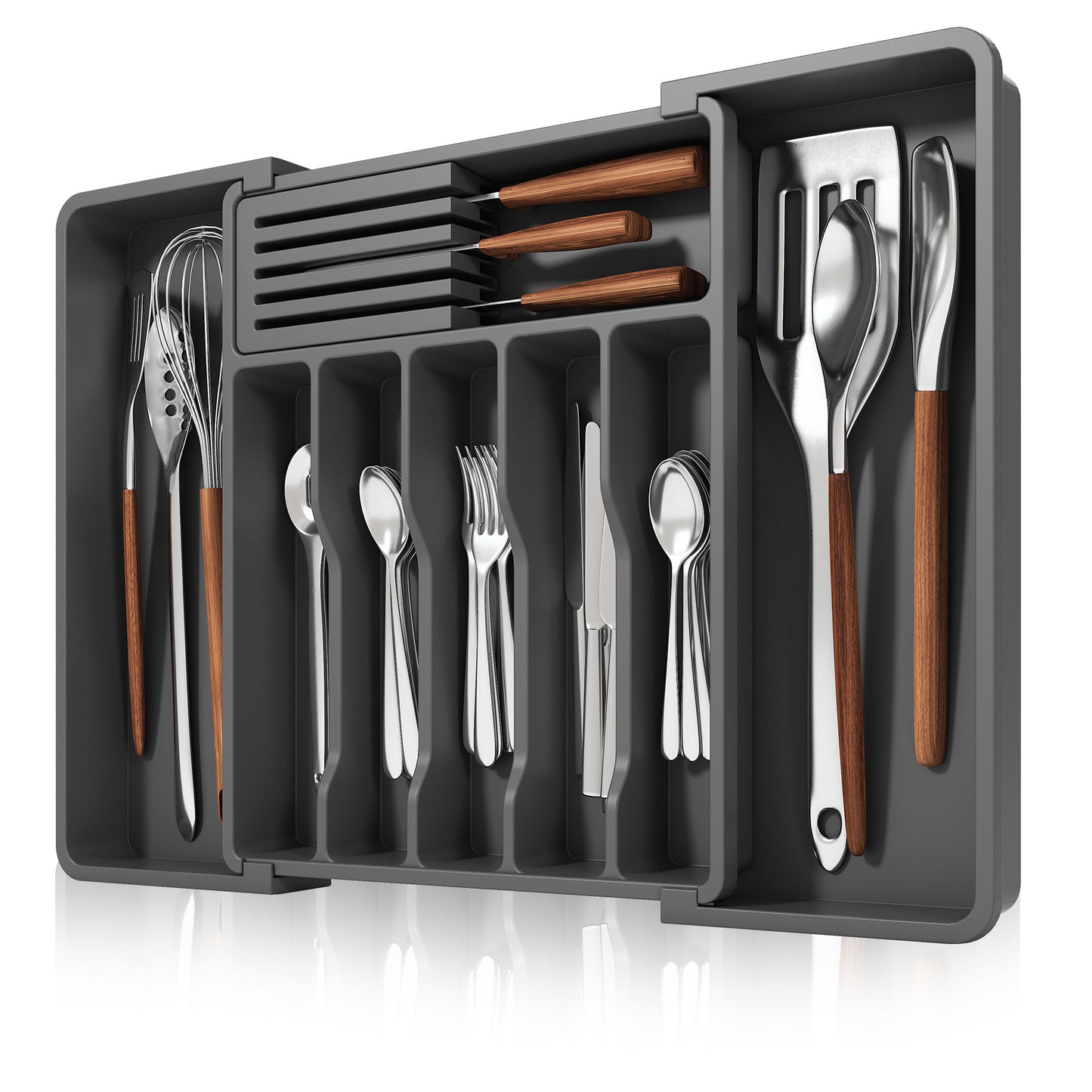 Giggi Large Expandable Cutlery Drawer Organiser, Multipurpose Cutlery Tray With Removable Knife Holder